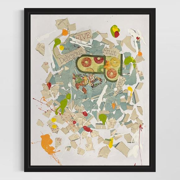 None Other - Original Mixed Media Abstract Art Collage Painting 11x14 1950s Lifesavers Ad